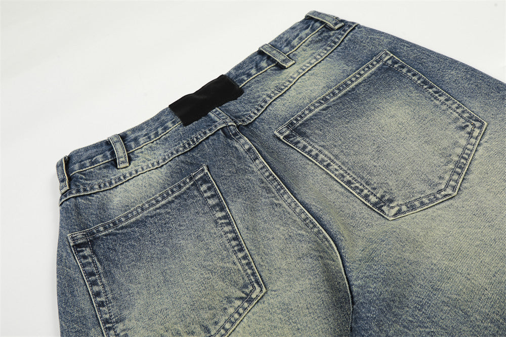 Washed Denim Straight Leg Pants | Tajstylo