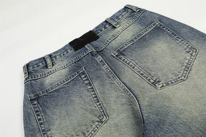 Washed Denim Straight Leg Pants | Tajstylo
