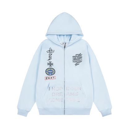 Embroidered Hooded Zip-Up Sweatshirt Jacket | Tajstylo