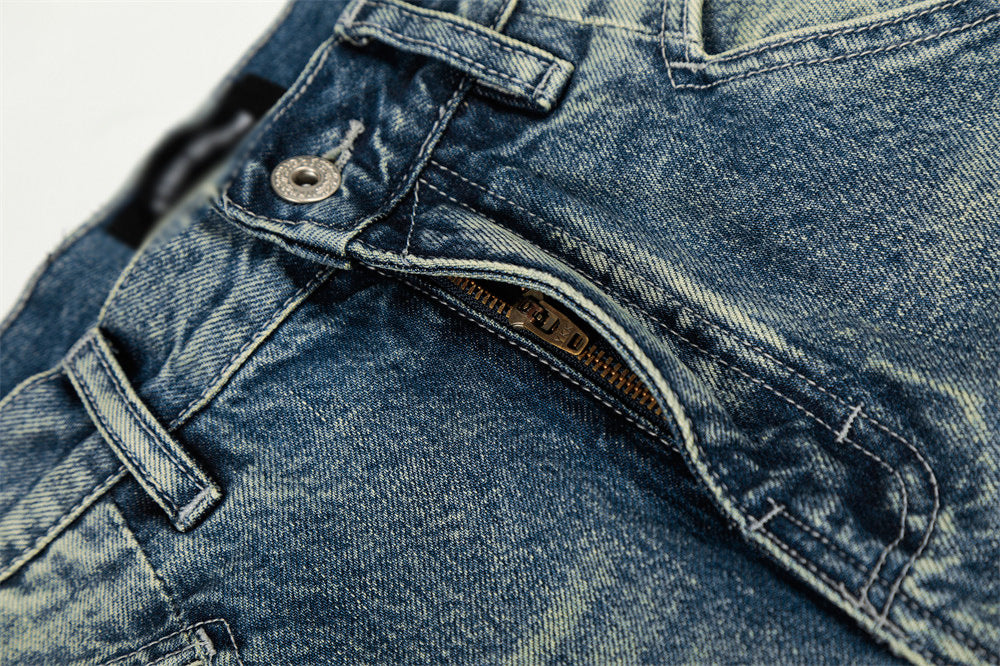 Washed Denim Straight Leg Pants | Tajstylo
