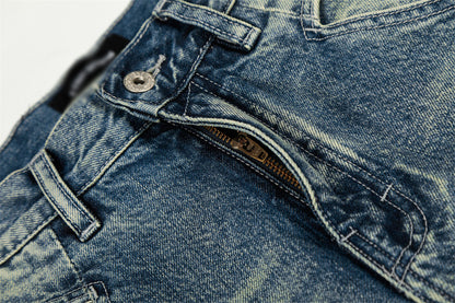 Washed Denim Straight Leg Pants | Tajstylo
