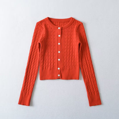 Round Neck Long Sleeve Cardigan Sweater | Tajstylo