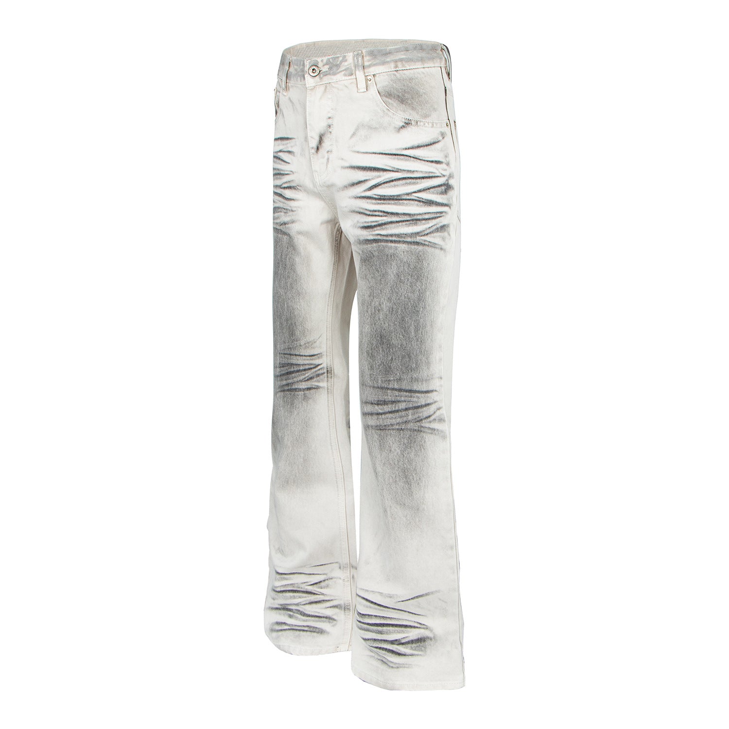 Woman wearing Distressed Flared Denim Pants in a casual setting