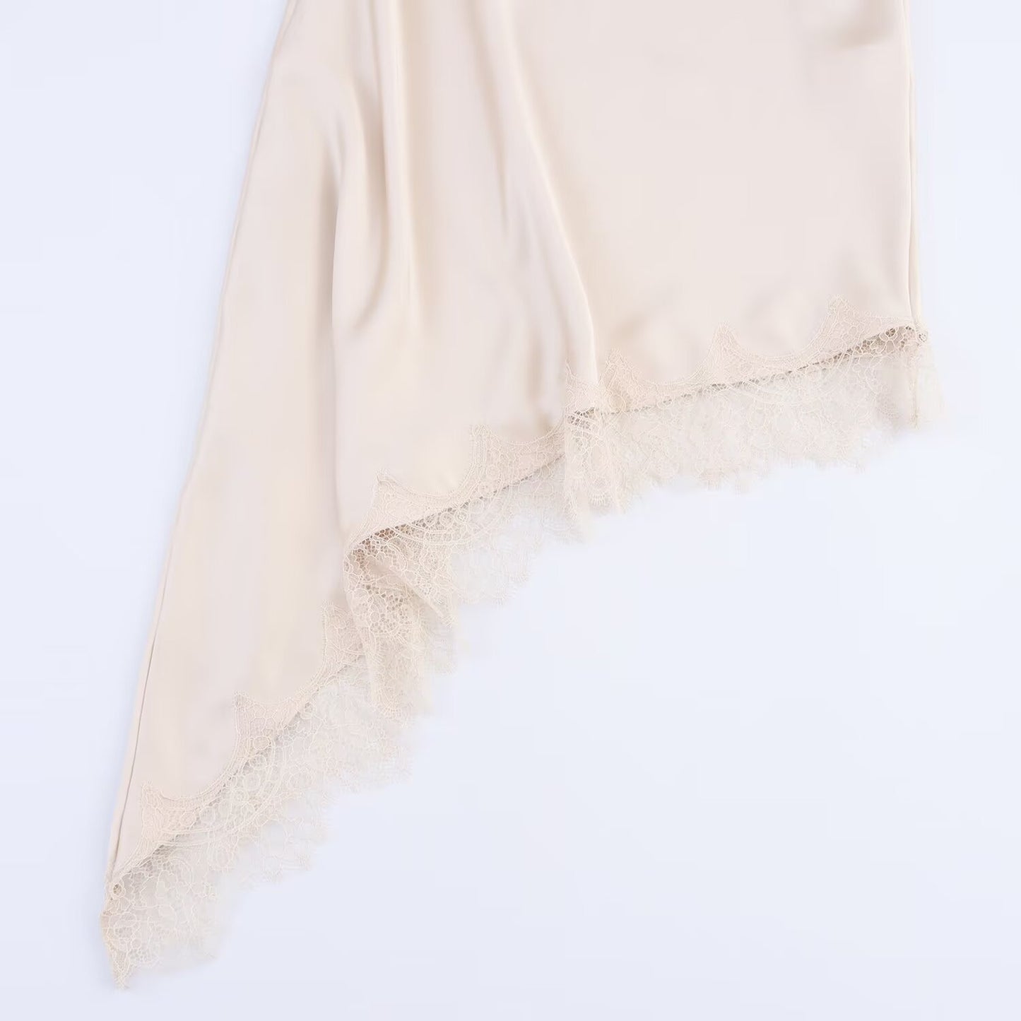 Champagne One Shoulder Lace Satin Camisole Dress | Tajstylo