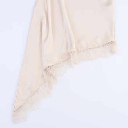 Champagne One Shoulder Lace Satin Camisole Dress | Tajstylo