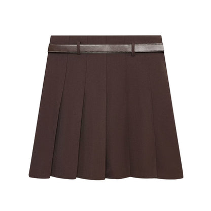 Woman wearing Belted A-Line Mini Skirt in a stylish urban setting