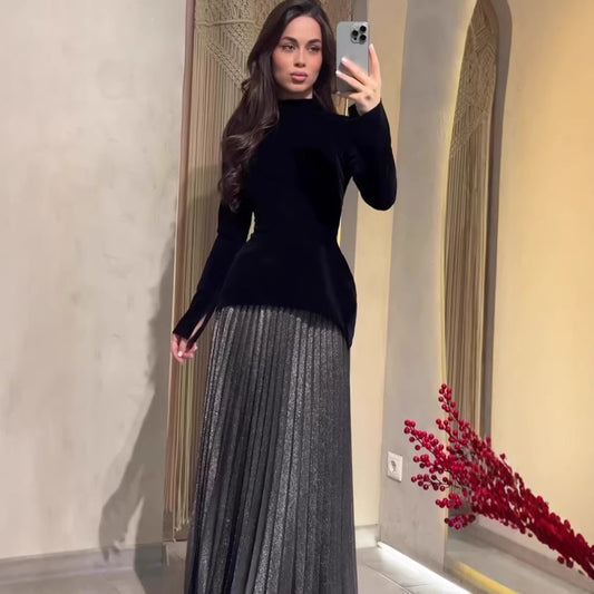 Fitted Waist Long Sleeve Dress | Tajstylo