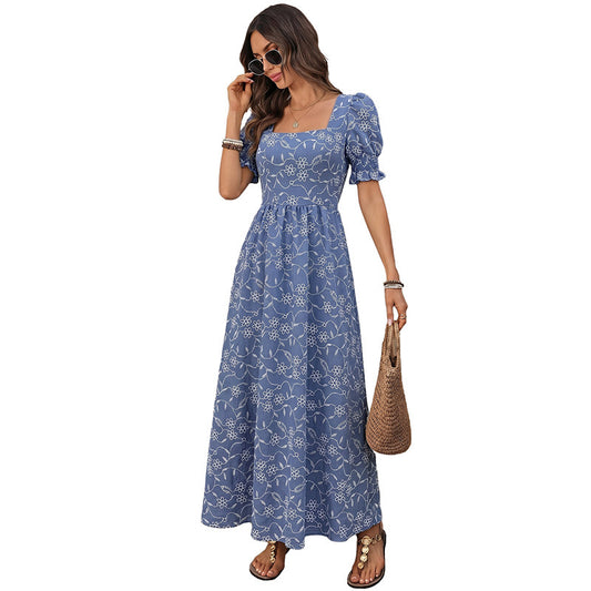 Square Collar Zipper Long Dress | Tajstylo