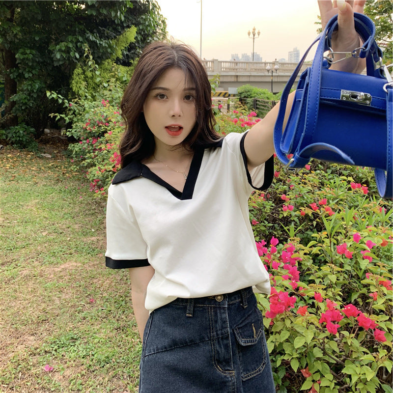 V Neck Short Sleeve Crop Top | Tajstylo