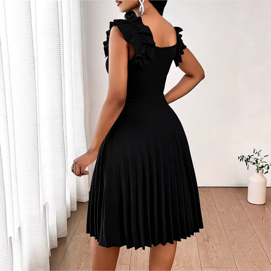 Sleeveless Pleated Solid Color Dress | Tajstylo