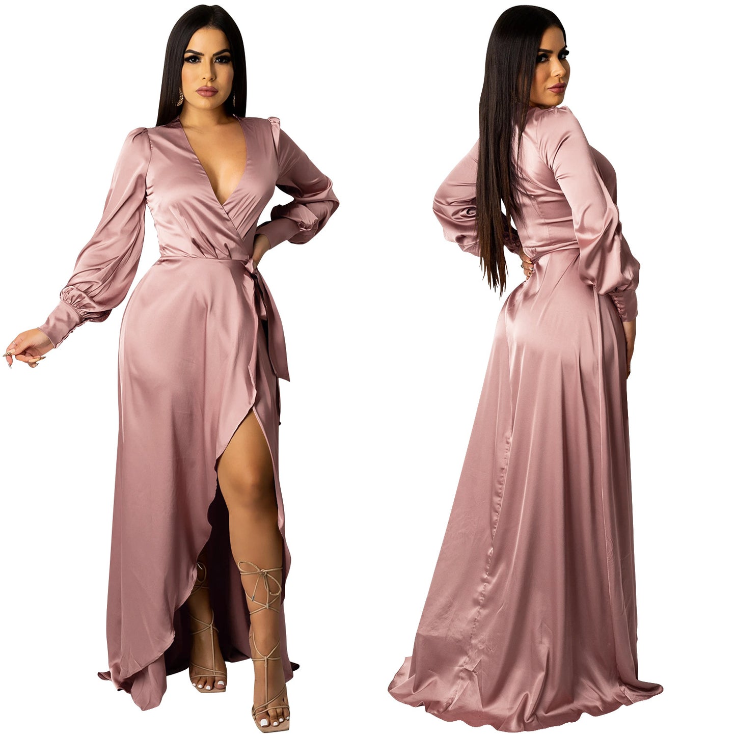 Deep V Neck Bandage Maxi Dress | Tajstylo