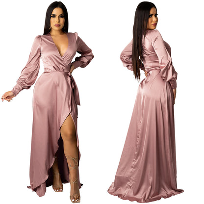 Deep V Neck Bandage Maxi Dress | Tajstylo
