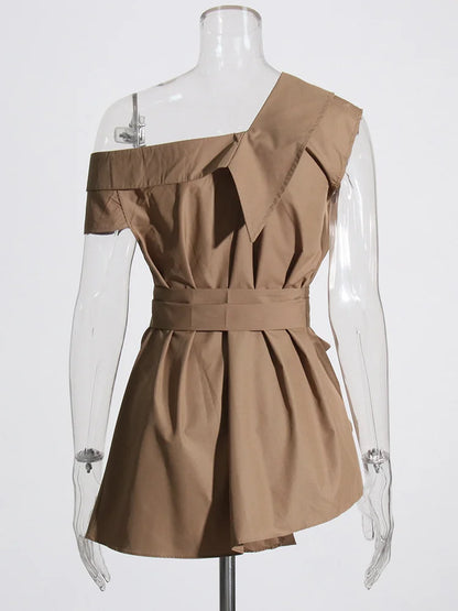 Sleeveless V Neck Lace Up Shoulder Blouse | Tajstylo