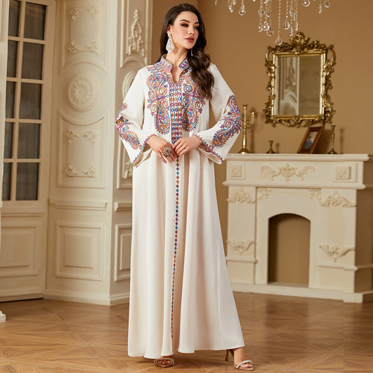 Elegant Pearl Embroidered Long Robe | Tajstylo