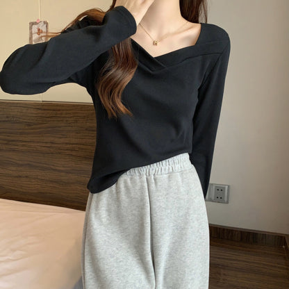V Neck Long Sleeve Fleece Top | Tajstylo