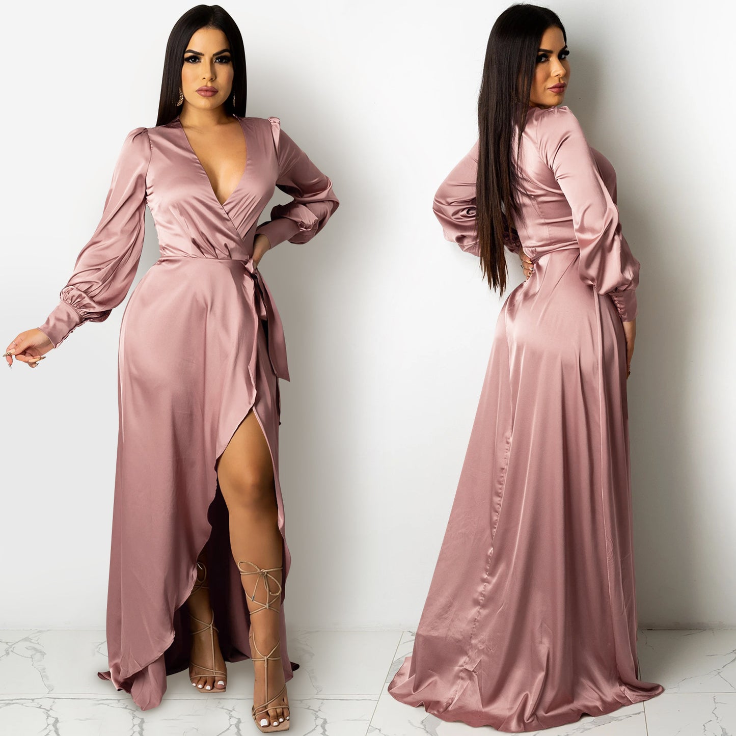 Deep V Neck Bandage Maxi Dress | Tajstylo