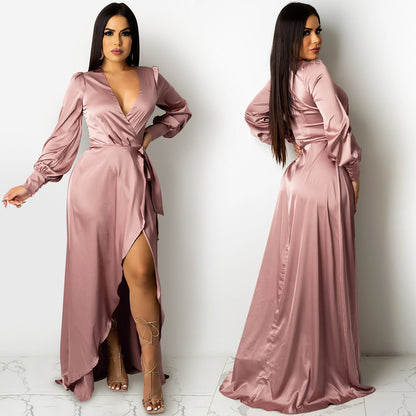 Deep V Neck Bandage Maxi Dress | Tajstylo