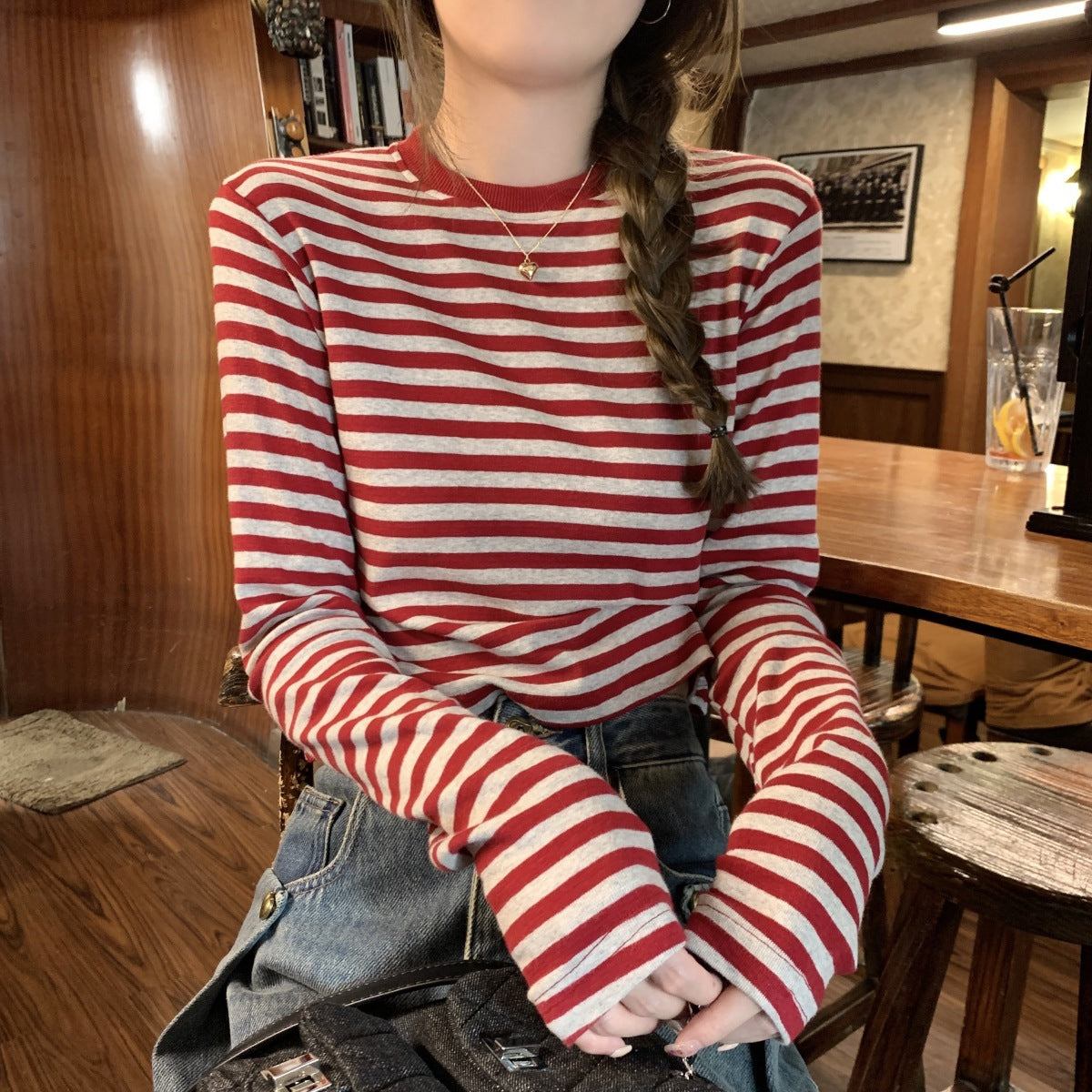 Stripe Long Sleeve Crop Top | Tajstylo
