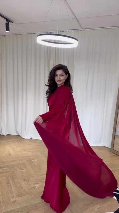 Velvet Cape Long Sleeve Dress | Tajstylo