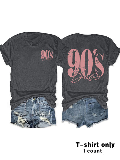 Woman wearing 90s Print Vintage Graphic Tee in a casual street setting
