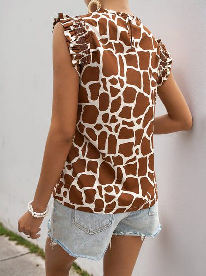 Coffee Animal Print Sleeveless Shirt | Tajstylo