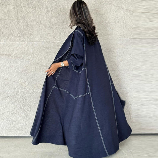 Denim-Style Lapel Long Coat | Tajstylo