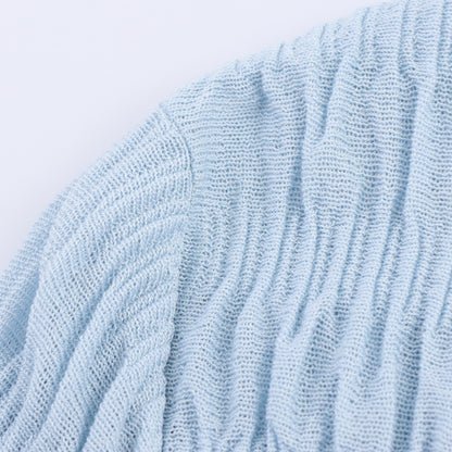 Light Blue Pleated Knitted Jacket | Tajstylo