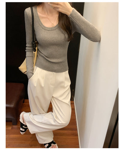U Neck Long Sleeve Pullover Top | Tajstylo