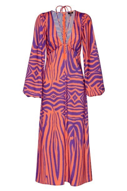 Woman wearing Irregular Stripe Printed Long Dress in a stylish urban setting
