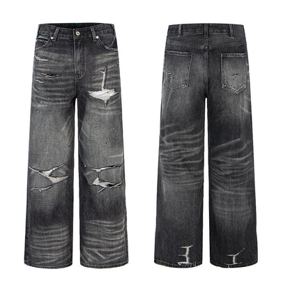 Woman wearing Distressed Vintage Combat Denim Pants in an urban setting