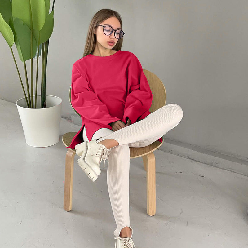 Loose Fit Long Sleeve Slit T-Shirt | Tajstylo