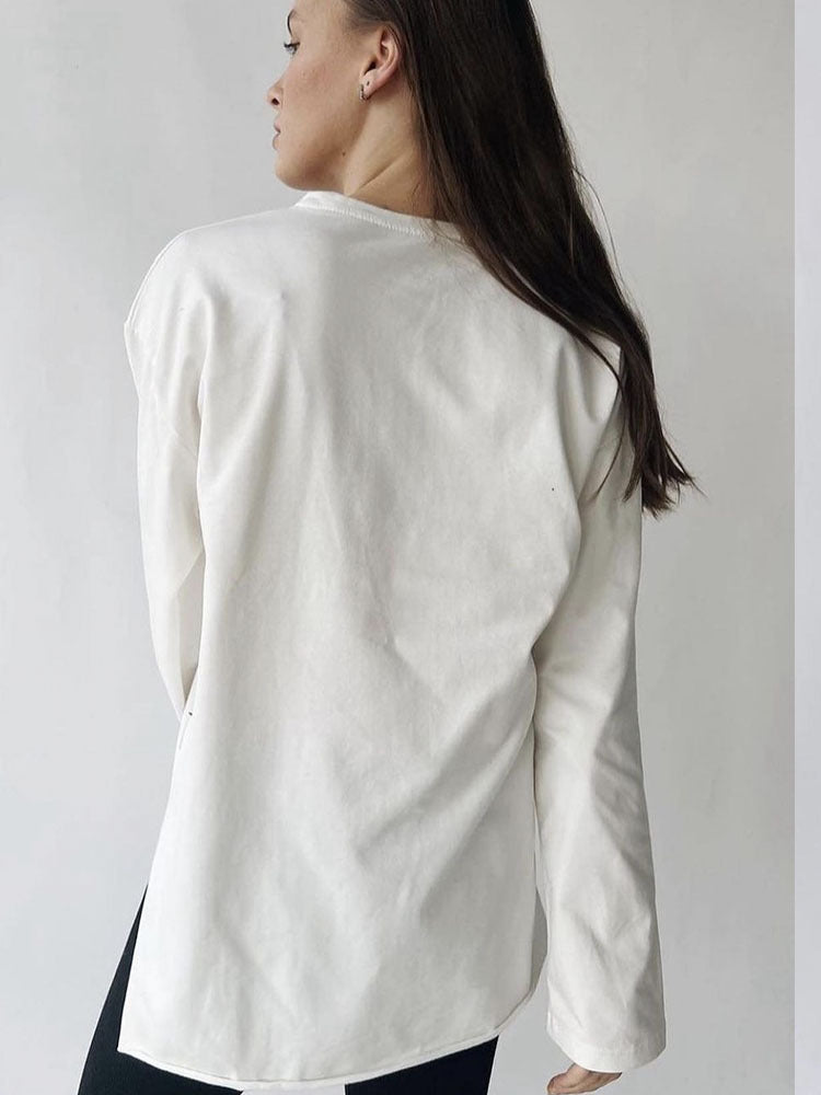 Loose Fit Long Sleeve Slit T-Shirt | Tajstylo