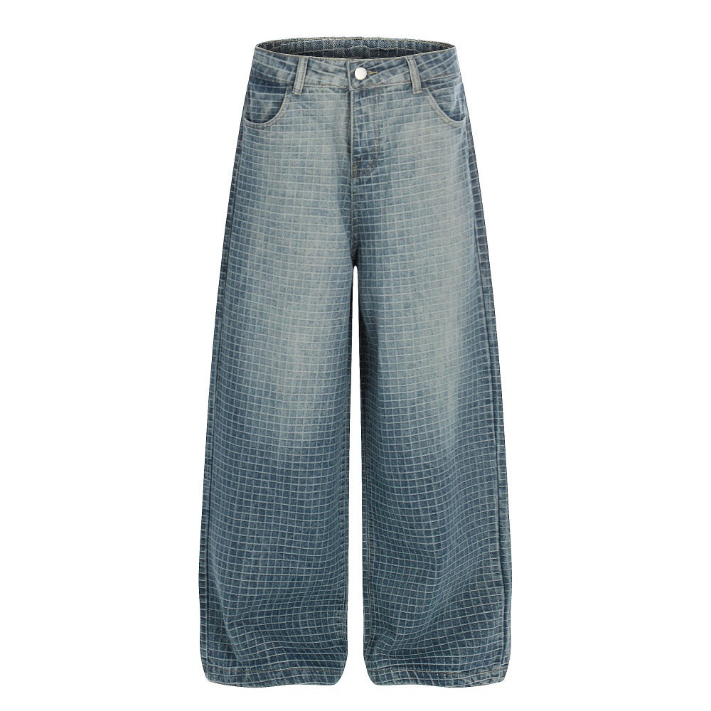 Checkered Wide Leg Jeans | Tajstylo