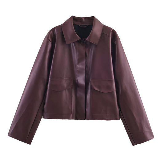 Faux Leather Short Jacket | Tajstylo