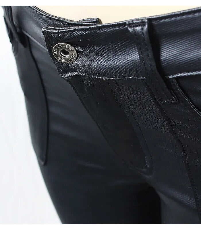 Black PU Leather Warm Fleece Pants | Tajstylo