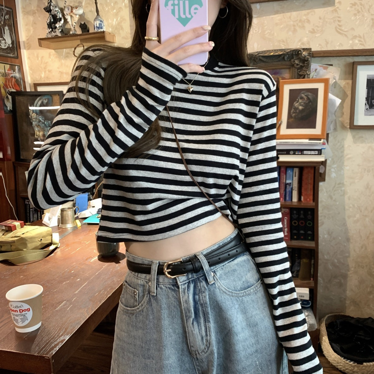 Stripe Long Sleeve Crop Top | Tajstylo
