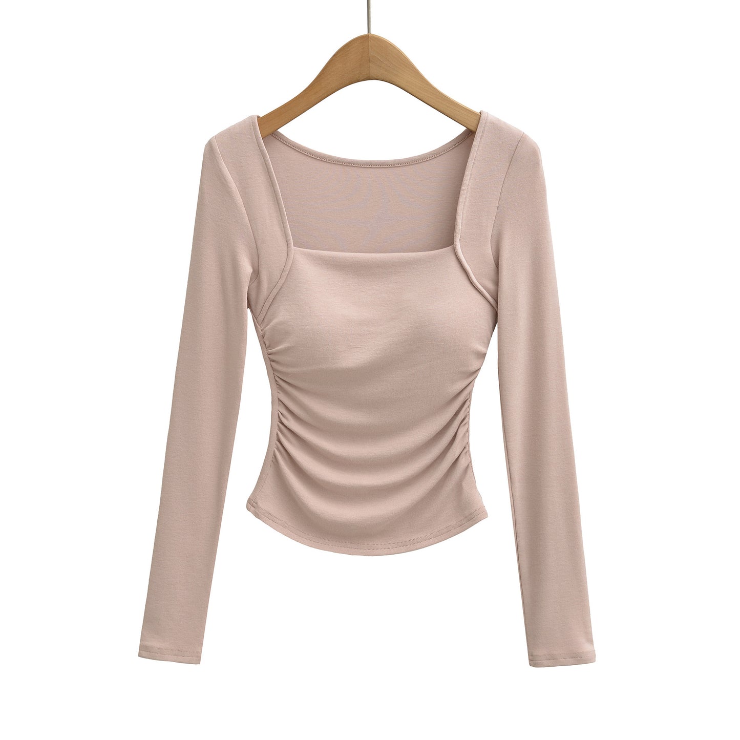 Square Neck Pleated Long Sleeve T-Shirt | Tajstylo
