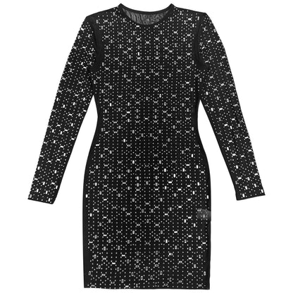 Sexy Mesh Rhinestone Bodycon Mini Dress | Tajstylo