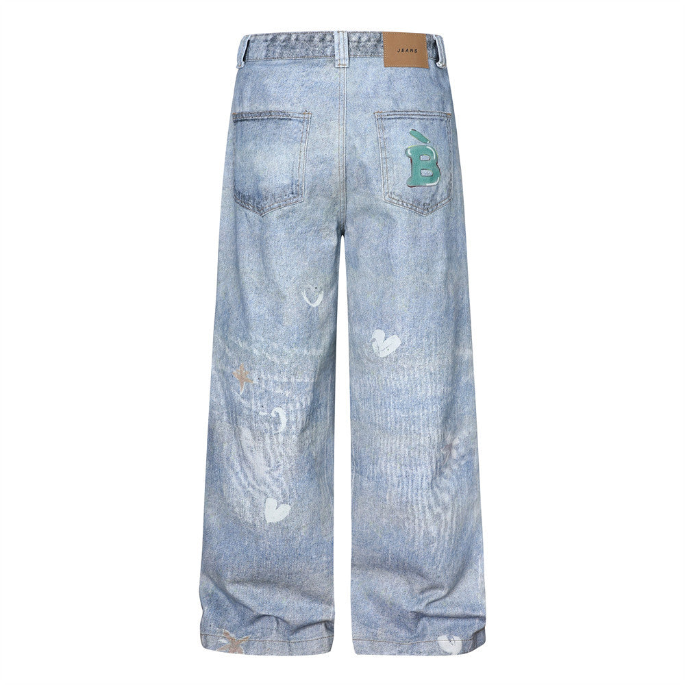 Fun Dog Cartoon Printed Denim Pants | Tajstylo