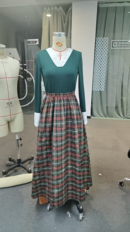 Green Plaid Maxi Dress | Tajstylo