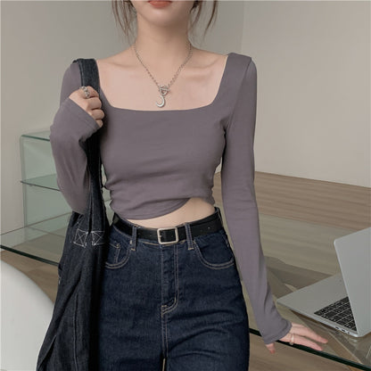 Slim Fit Long Sleeve Square Neck Top | Tajstylo