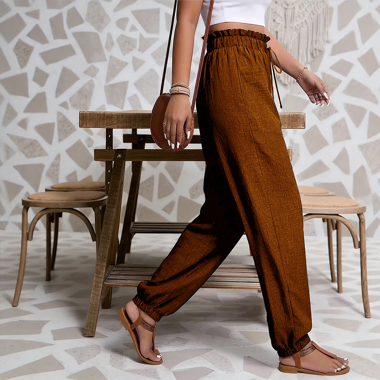 Elastic Solid Color Pants for Women | Tajstylo
