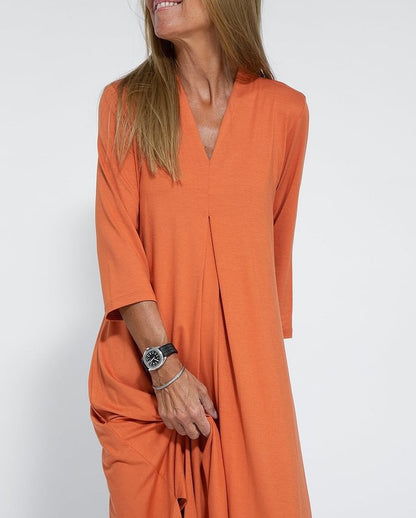 V Neck Three Quarter Sleeve Knit Dress | Tajstylo