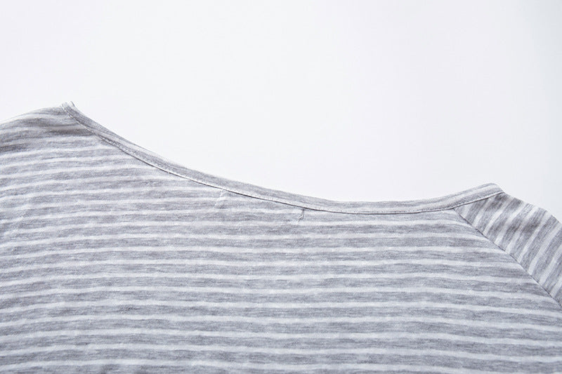 Stripe Graffiti Off Shoulder Long Sleeve Tee | Tajstylo