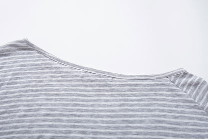 Stripe Graffiti Off Shoulder Long Sleeve Tee | Tajstylo