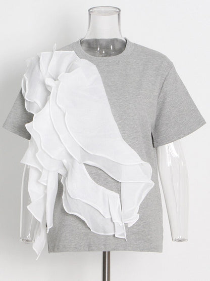 Patchwork Ruffle T-Shirt | Tajstylo