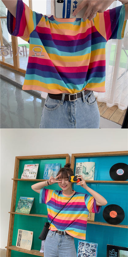 Rainbow Stripe Loose T Shirt | Tajstylo