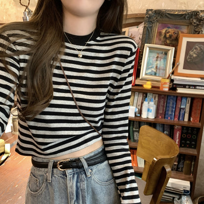 Stripe Long Sleeve Crop Top | Tajstylo