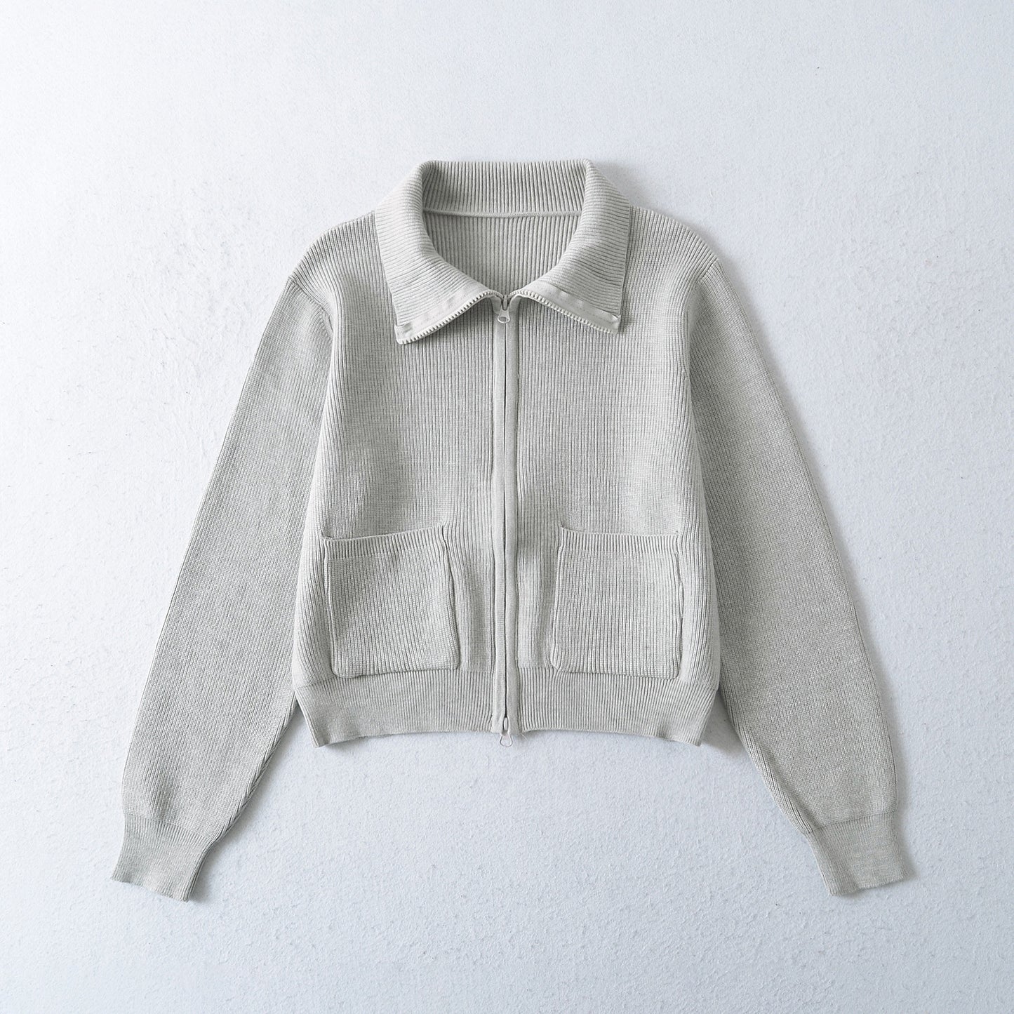 Zipper Lapel Long Sleeve Pocket Top | Tajstylo