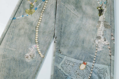 3D Digital Printed Chain Wide Leg Denim Pants | Tajstylo